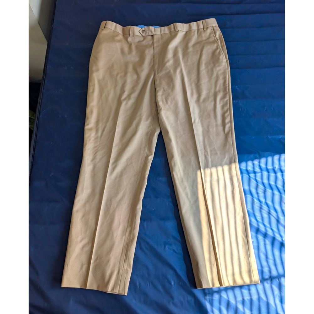 Hart Schaffner Marx Dress Pants Mens 42 Beige Pleated Straight Leg Cotton Twill